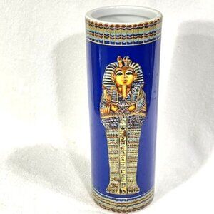 Egyptian ceramic pharaoh King Tut sarcophagus vase.